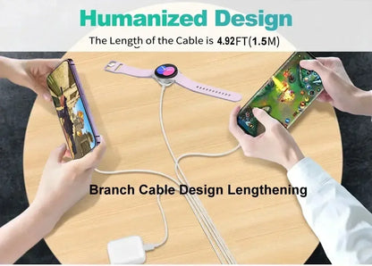 4-in-2 Multi Charging Cable for iPhone 15, Type-C, Micro USB – Wireless Charger for Apple Watch Ultra SE/9/8/7/6/5/4