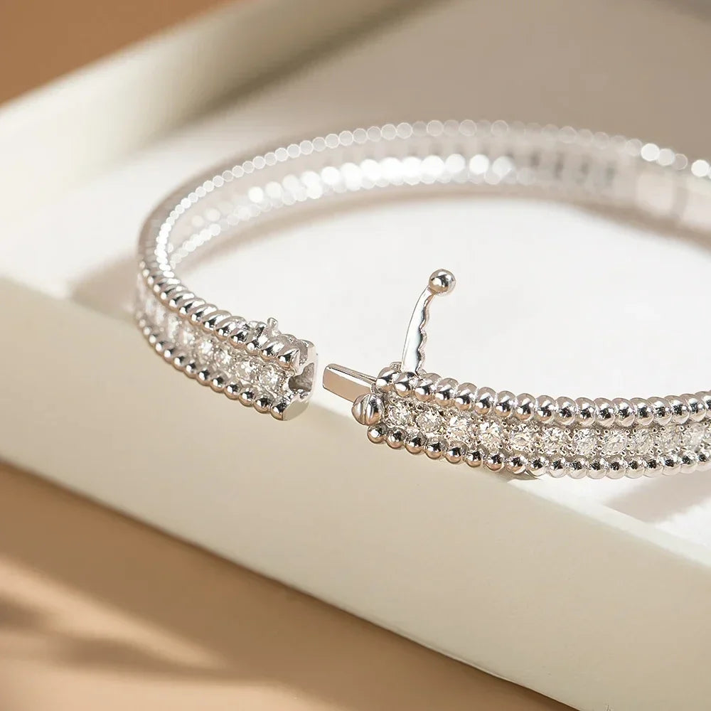 2mm Full Moissanite Bracelet – GRA Certified, 925 Sterling Silver, 18K Gold Plated Luxury Bangle for Women