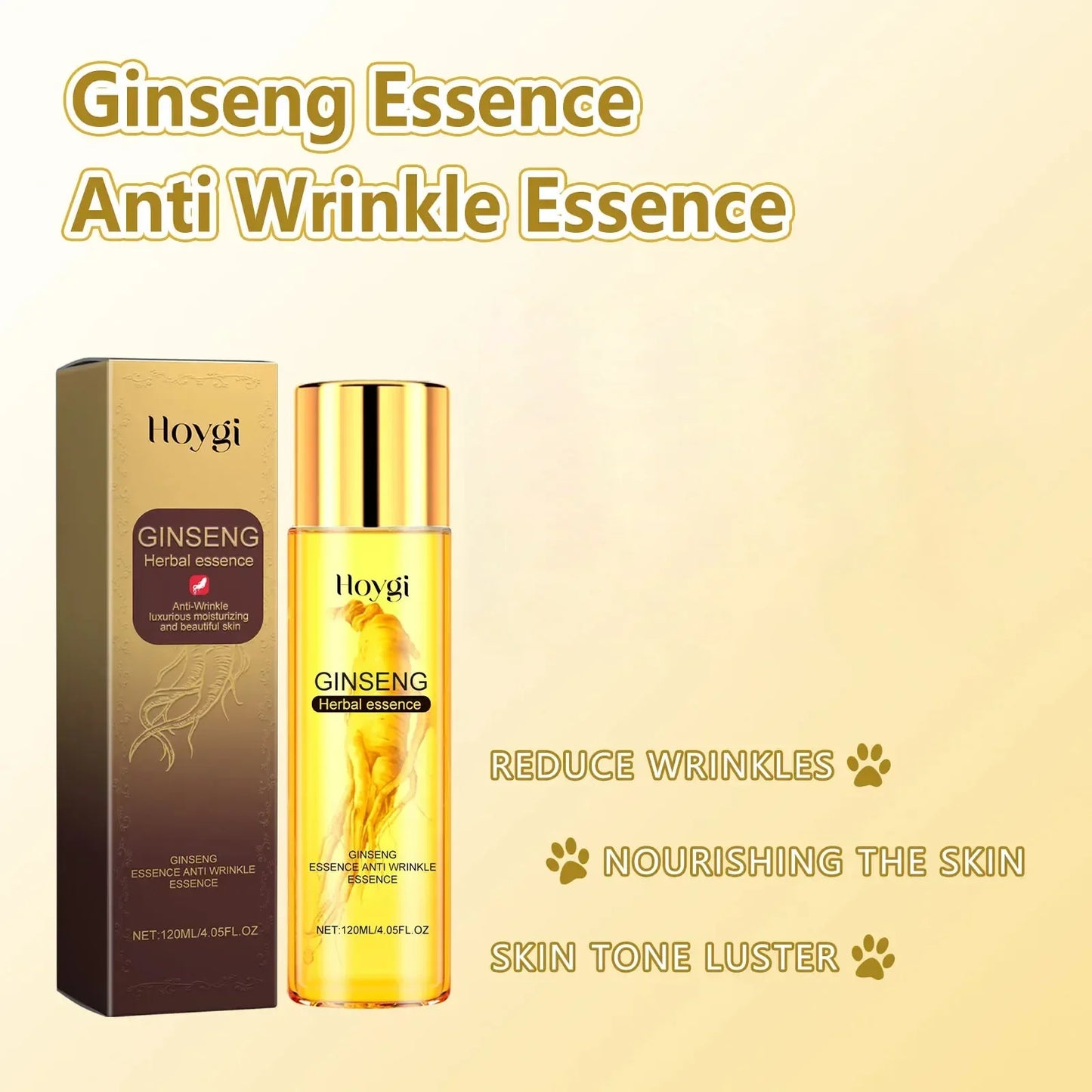 120ml Gold Ginseng Facial Essence Serum with Polypeptides Deep Hydration Brightening Moisturizing Skin Care Treatment