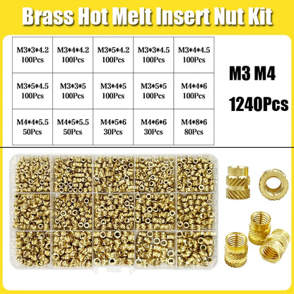 Brass Threaded Insert Nut Kit M2–M8 – Heat Set Knurled Copper Nuts for 3D Printing & Plastic Injection