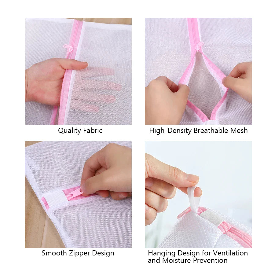 3Pcs/Set Zippered Mesh Laundry Bags – Bra & Underwear Cleaning Baskets, Household Laundry Care Accessories