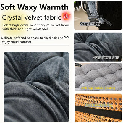 Ultra-Soft Velvet Lounge Chair Cushion – Strap Design Rocking Chair Pad with Anti-Slip Particles for Autumn & Winter Comfort