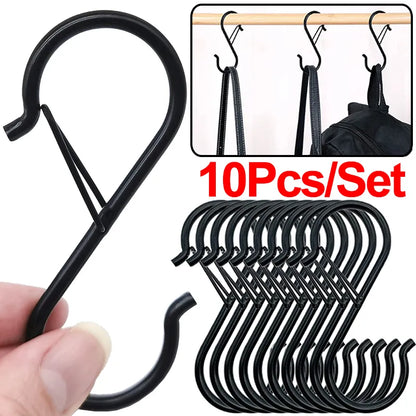 2/10pcs Metal S-Shape Hooks with Buckle - Multipurpose Hanging Clasps for Garden, Kitchen, Closet - Ideal for Pots, Bags, Clothes, Towels