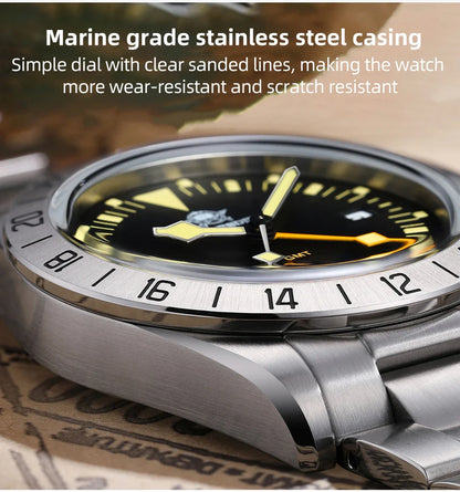 ADDIESDIVE GMT Men’s Diver Watch – 39mm Stainless Steel, Luminous Calendar Display, 20ATM Quartz Reloj Hombre