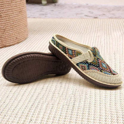 2024 Fashion Women’s Ethnic Embroidered Linen Shoes – Breathable Casual Outdoor Slippers