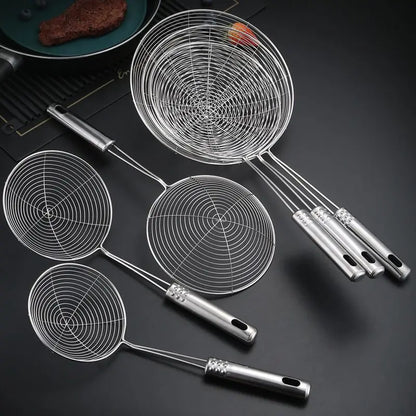 3-Size Stainless Steel Colander Set – Household Noodle, Dumpling, Hot Pot Strainers with Pearl Line Drain