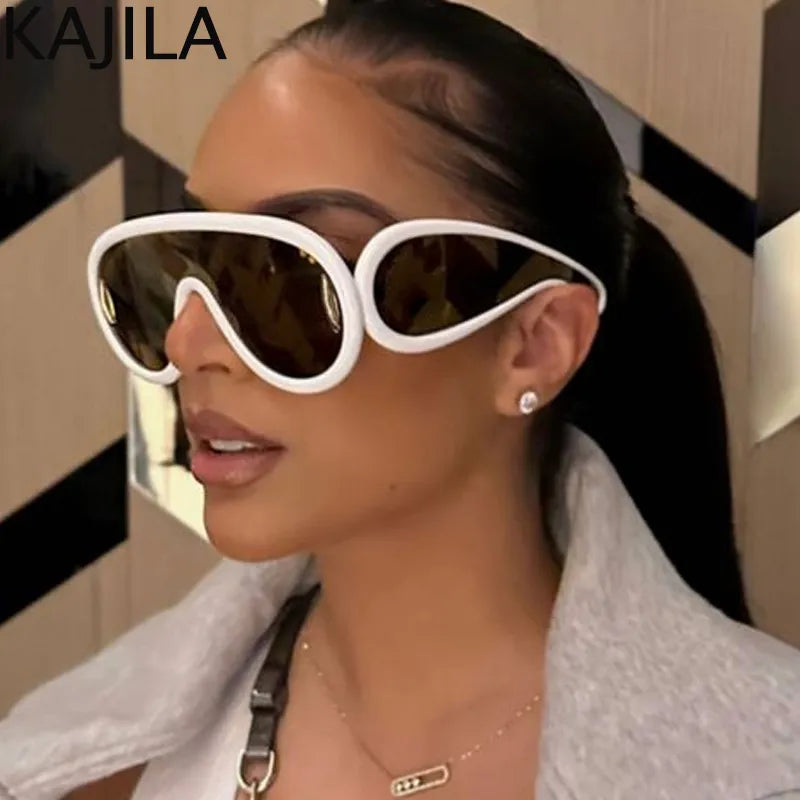 Oversized Wave Mask Sunglasses | One-Piece Sports Y2K Punk Sun Glasses for Women | Luxury Brand Steampunk Eyewear Goggle