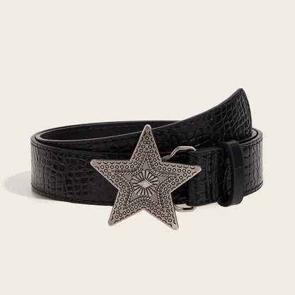 Gothic Punk PU Leather Belt - 3.3cm Wide Y2K Retro Star Buckle Waistband for Women