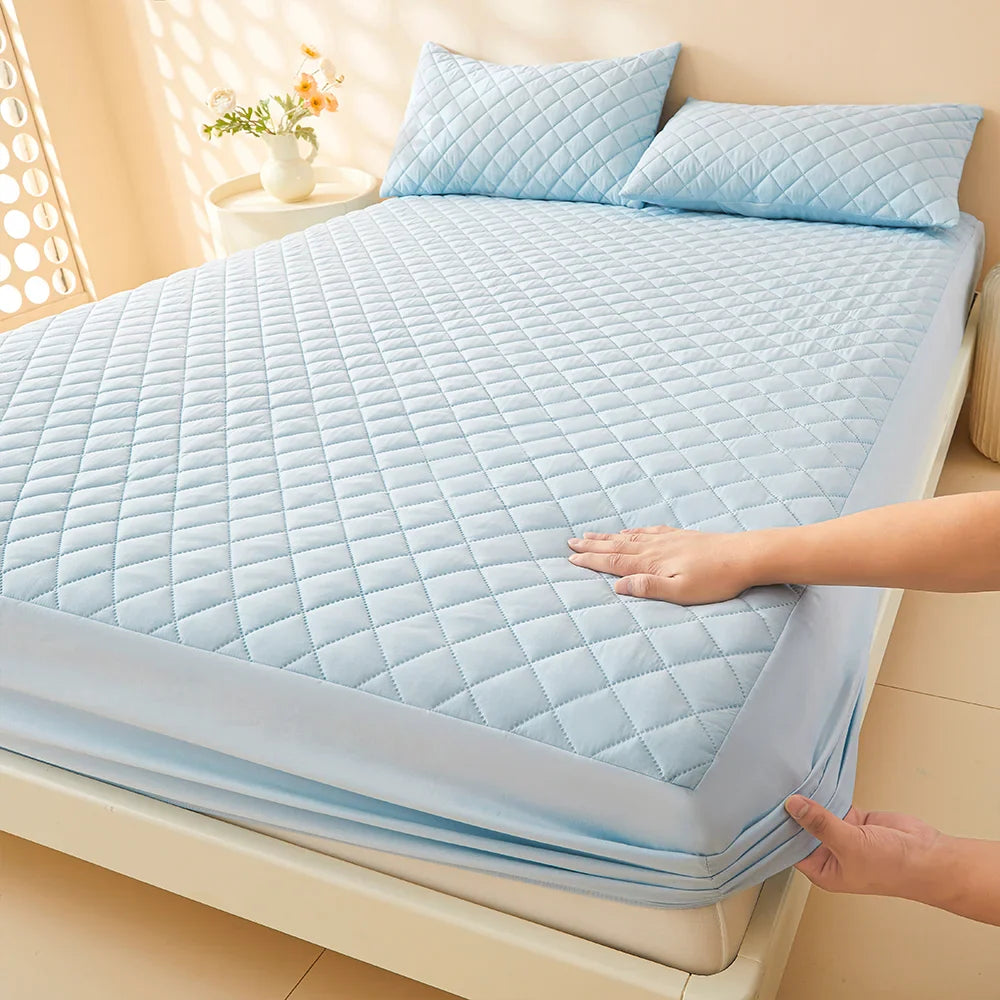 Quilted Waterproof Fitted Sheet – Machine Washable Mattress Protector for Single & Double Beds