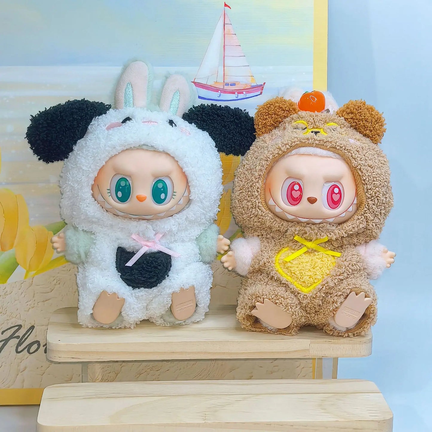 15cm/17cm LABUBU Doll Outfits – Sitting Party Plush Animal Sets for Generations 1-3, Cute Gifts for LABUBU Fans