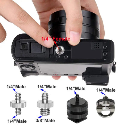 26PCS Camera Screw Mount Set – 1/4" & 3/8" Threaded Converter Adapters with Flash Shoe Mount