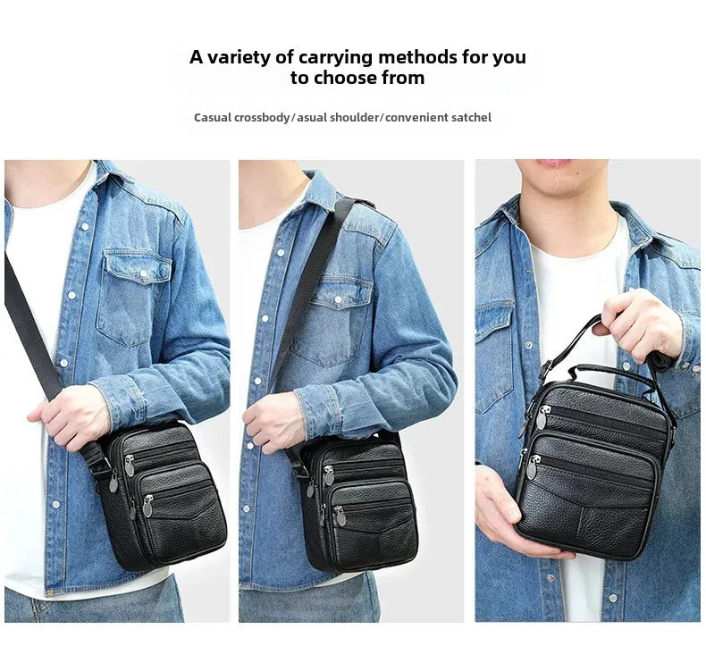 Men’s Genuine Leather Crossbody Bag – Small Outdoor Casual Bag for Motorcycle and Daily Use
