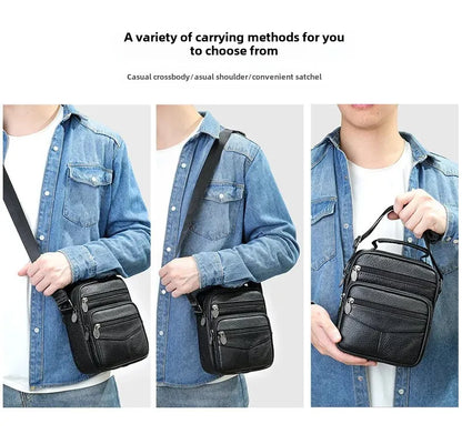 Men’s Genuine Leather Crossbody Bag – Small Outdoor Casual Bag for Motorcycle and Daily Use