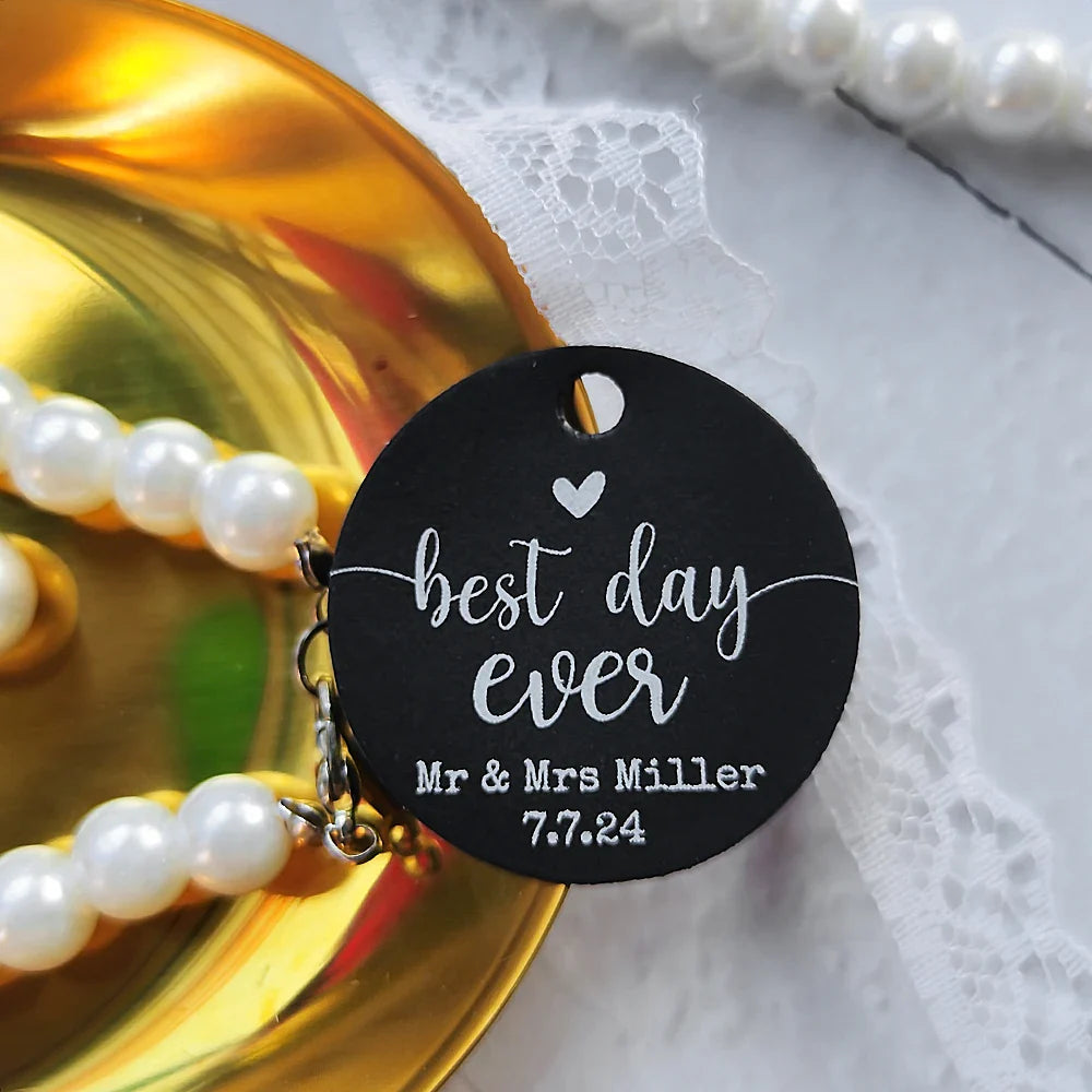 BY49 35mm Kraft & Black Paper Labels – Customizable Name & Date Wedding Decoration Stickers