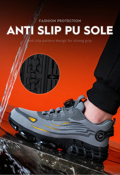 Rotating Button Men’s Safety Shoes – Anti-Smash & Anti-Puncture Work Boots, Fashion Sport Protective Footwear