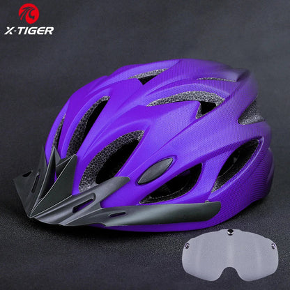 X-TIGER Cycling Helmet – Ultralight MTB Bike Helmet with LED Lights, Integrally-Molded Sports Safety Hat & Goggles Visor