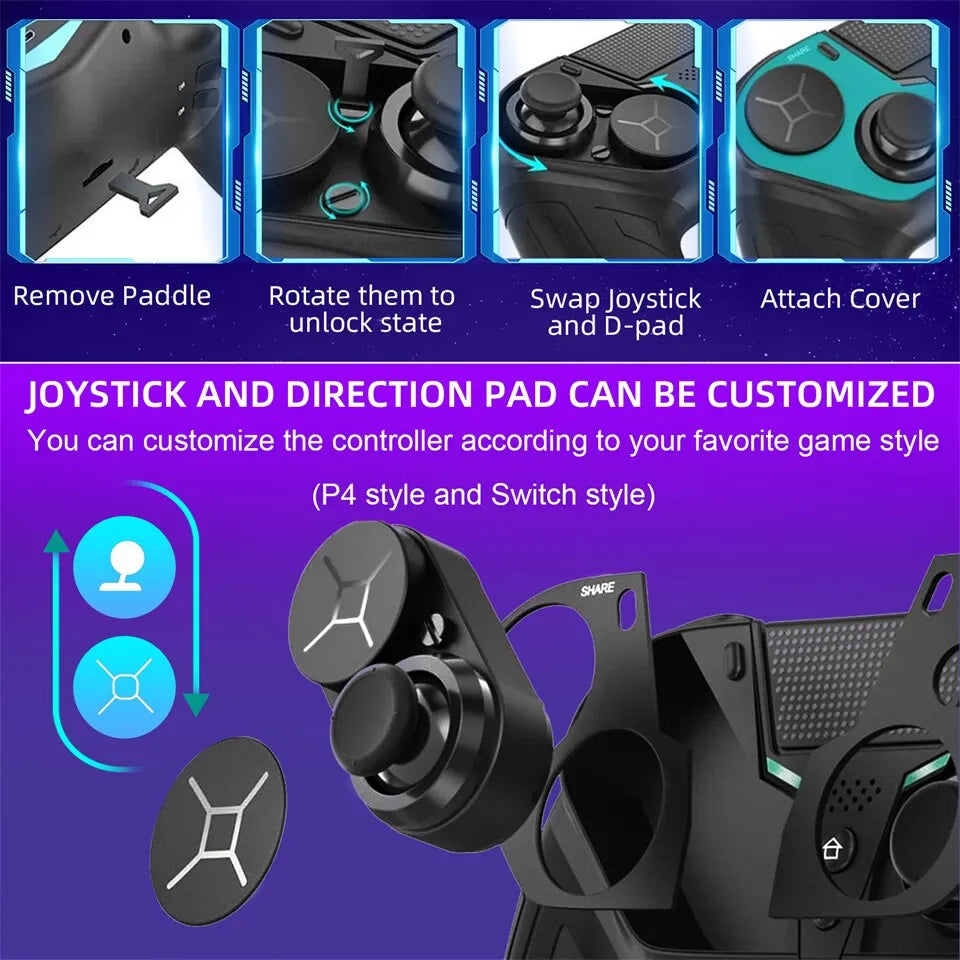 Wireless PS4 Controller with Dual Vibration - Bluetooth Gamepad with Programmable Turbo Function for PS4, Android, iOS, PC Joystick