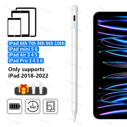 Apple Pencil Stylus for iPad — Palm Rejection & Power Display — Compatible with iPad Pro, Air, Mini (2018–2022)