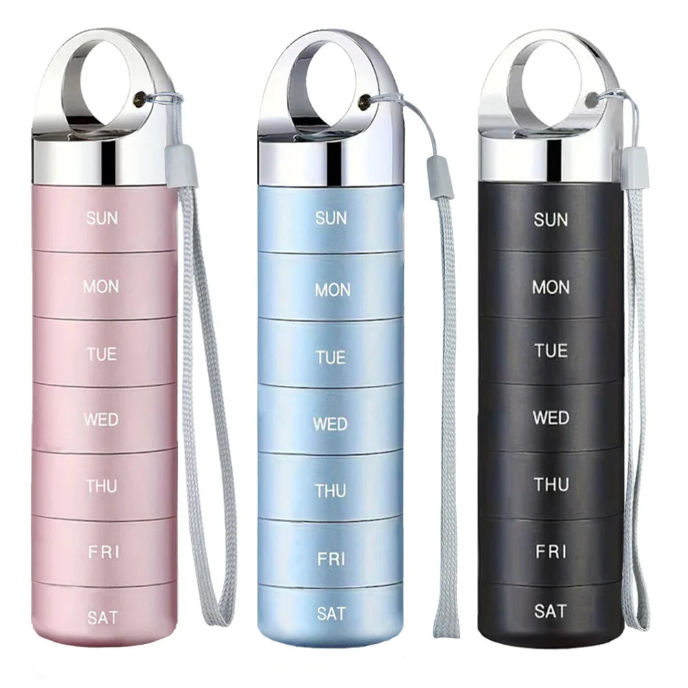 Metal Travel Pill Organizer — Portable Waterproof 7-Day Weekly Medicine Box, Large Aluminum Alloy Container