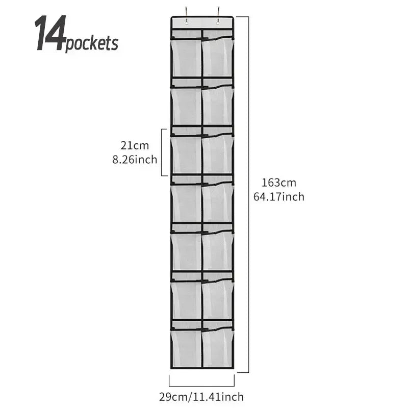 Hanging Shoe Rack Organizer – Over-the-Door 12/14 Pocket Breathable Mesh Storage for Slippers and Shoes