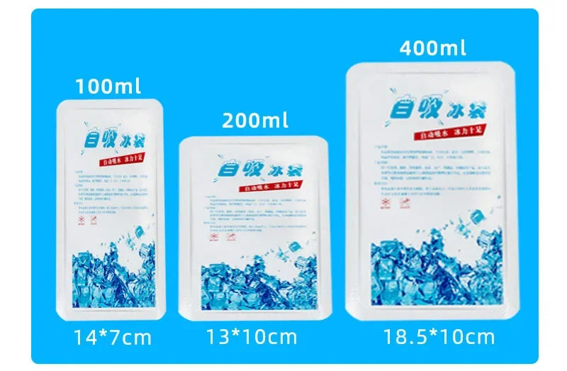 5PCS Reusable Gel Ice Bags — Automatic Water Absorption Insulated Ice Packs for Pain Relief, Cold Compress & Food Cooling