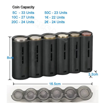 6-Slot Euro Coin Dispenser Wallet – Zipper Pocket Driver & Waiter’s Purse, Coin Sorter & Cash Collector