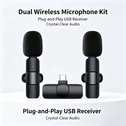 Mini Type-C Wireless Lavalier Microphone - Dual Person Noise Cancelling Audio Mic System for Recording & Streaming