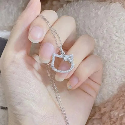 Hello Kitty Necklace & Ring Set – Cute Sanrio Cartoon Jewelry Anime Gift for Kids
