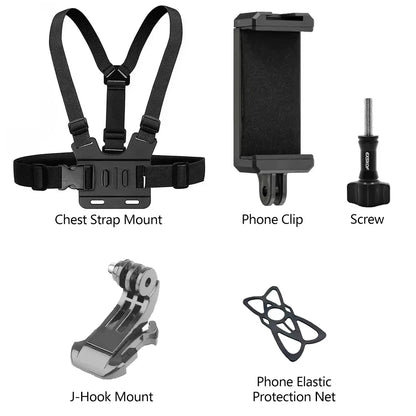 Action Camera Accessories Kit - Adjustable Head Strap & Chest Mount Holder for GoPro, DJI, Insta360 & More