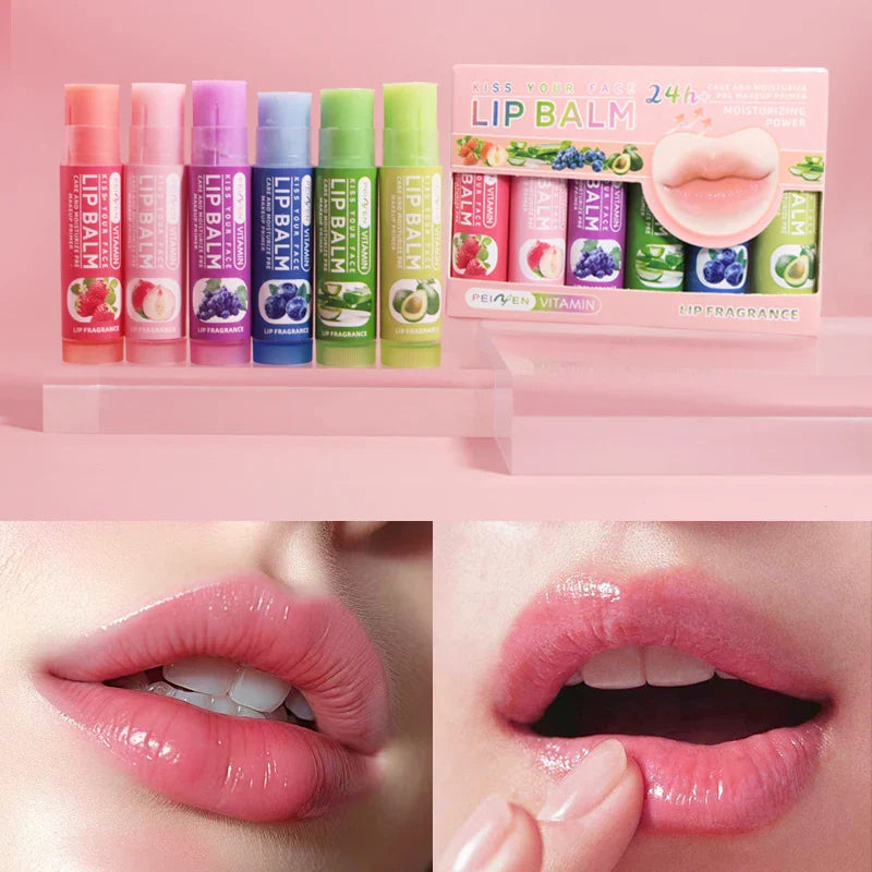 6PCS Fruit-Flavored Lip Balm Set with Aloe Vera – Deep Hydrating Lip Moisturizer, Anti-Dryness Lip Care, Plumping & Smoothing Lip Lines Treatment