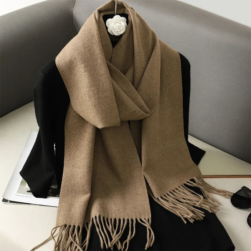 62-Color Solid Women’s Winter Scarf — Thick Warm Cashmere Pashmina Shawl with Tassels, Outdoor Luxury Wrap, Windproof Fashion Scarf