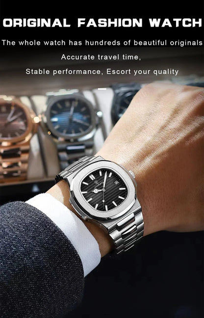 POEDAGAR Luxury Men's Sports Watch — Waterproof Luminous Quartz Wristwatch with Square Dial & Date
