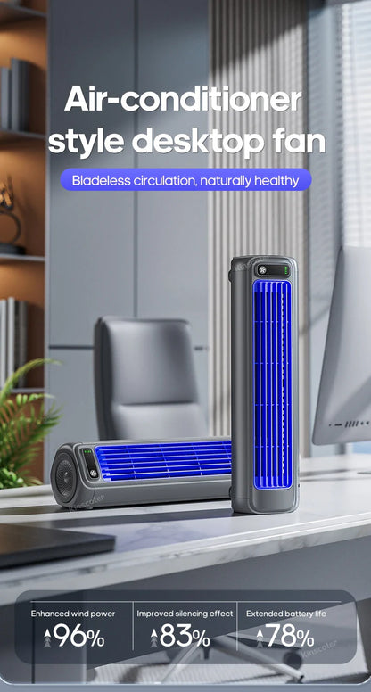 KINSCOTER Portable Air Conditioner Fan – 2000mAh Quiet Desktop Tower Fan, Wall-Mountable Non-Drilling Circulating Fan with 3 Adjustable Speeds