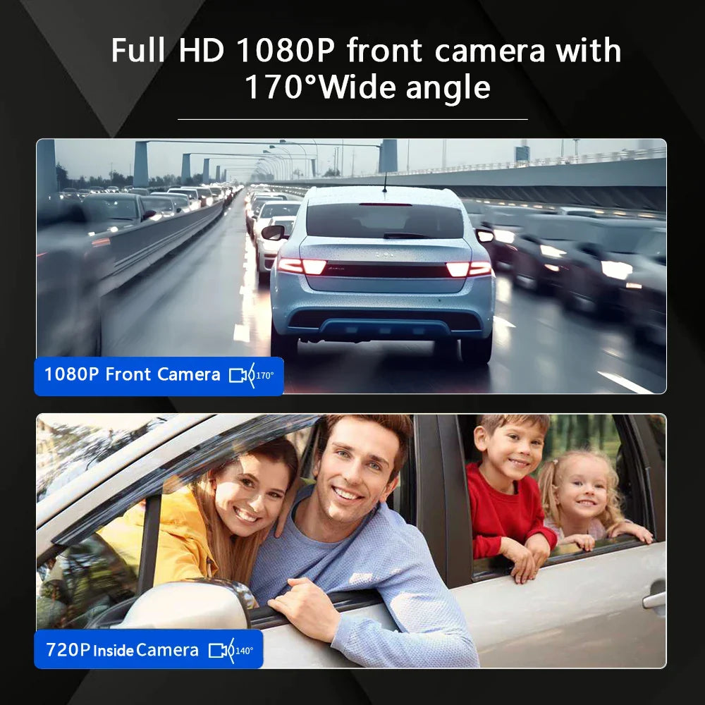 1080P WiFi Dual Camera Dash Cam — Front & Inside Car DVR with IR Night Vision, Loop Recording & Wide-Angle Lens