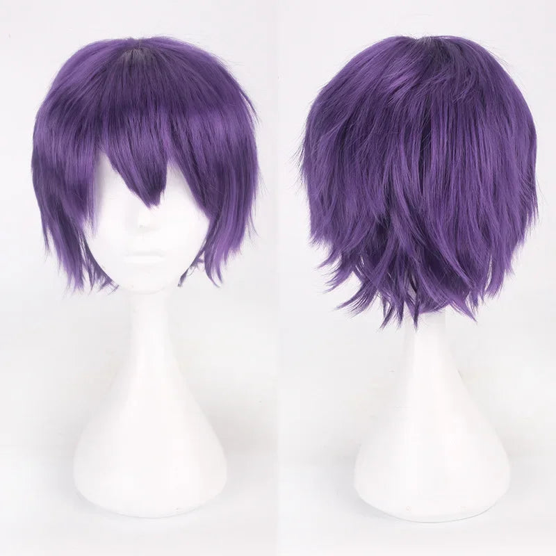Unisex Synthetic Anime Cosplay Wig – Short Straight Heat-Resistant Hair in Red, White, Pink, Gray & Brown