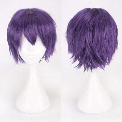 Unisex Synthetic Anime Cosplay Wig – Short Straight Heat-Resistant Hair in Red, White, Pink, Gray & Brown