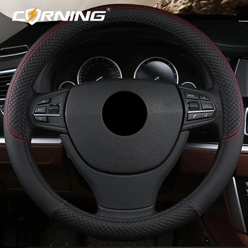38cm PU Leather Steering Wheel Cover — Anti-Slip, Breathable Fiber Braid, Universal Car Accessory