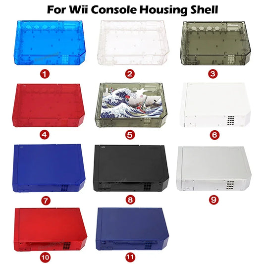11 Colors Replacement Full Case Cover for Wii Game Console – Black, White, Blue, Transparent Housing Shell with Buttons & Retail Packing