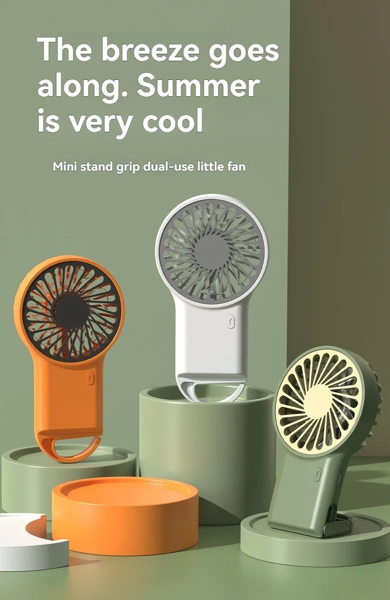 New Foldable USB Rechargeable Mini Fan | Handheld Desktop Fan with Cartoon Design & Hook for Outdoor, Home & Office Use
