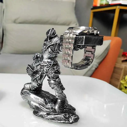 Apple Watch Charging Dock Stand – Cartoon Desktop Smartwatch Holder with Black Warrior Figurine Support