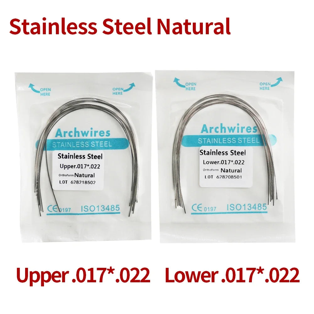 2 Packs Stainless Steel Arch Wires – 20pcs Natural Round & Rectangle Wires for Upper & Lower Braces