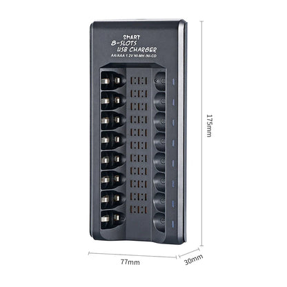 8-Slot Fast USB Rechargeable Battery Charger – AA/AAA NiMH 1.2V with Short Circuit Protection & USB Output
