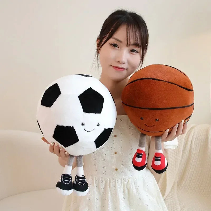 CM Sports Plush Toy — Football & Basketball Dolls, Creative Pillow & Interactive Pet Ball for Dogs & Cats