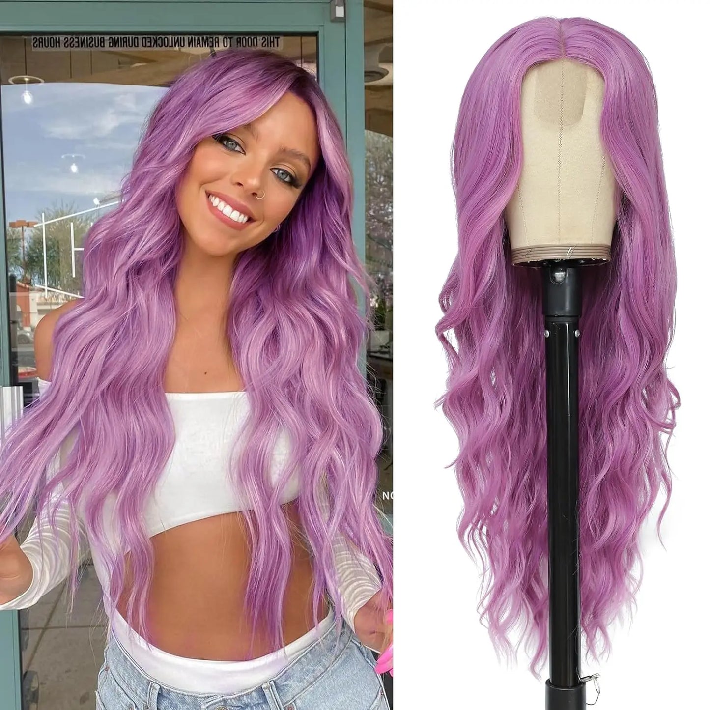 26-Inch Synthetic Ombre Blonde Wavy Wig for Women — Long Middle Part Curly Heat-Resistant Hair Fiber