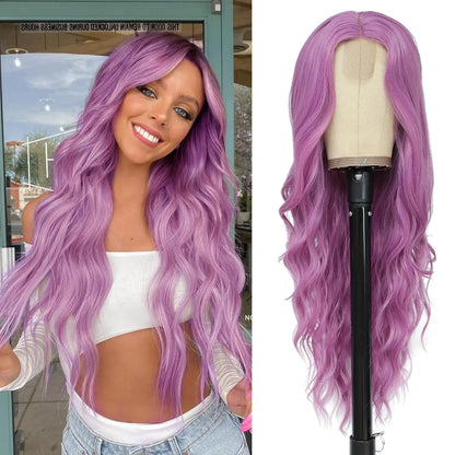 26-Inch Synthetic Ombre Blonde Wavy Wig for Women — Long Middle Part Curly Heat-Resistant Hair Fiber