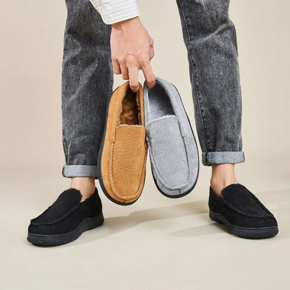 Men's Fleece-Lined Moccasin Slippers - Warm Closed-Back Non-Slip Indoor & Outdoor Winter Shoes