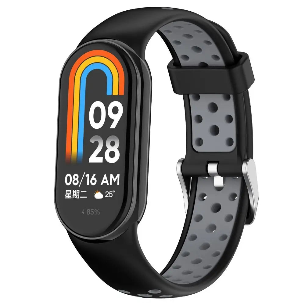 Two-Color Silicone Sport Strap for Xiaomi Mi Band 9 & 8 – Breathable Smartwatch Wristband Accessory