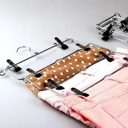 6-Layer Clothes Hangers: Multilayer Skirt Trouser Hanger with Non-Slip Metal Clips - Clothing Storage Rack Holder