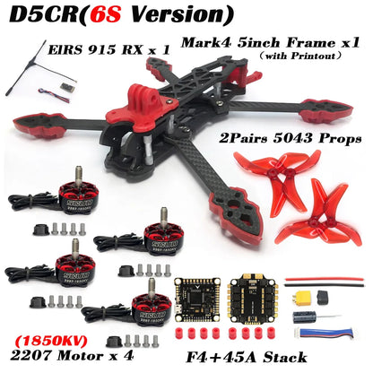 Mark4 5-Inch D5/D5C FPV Carbon Fiber Frame – 5mm Arm, 5043 Propeller, F4V3S FC, 45A ESC Stack & ELRS 915MHz Drone Kit