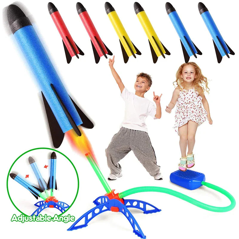 Kid Air Rocket Foot Pump Launcher - Outdoor Air Pressed Stomp Soaring Rocket Toy Set for Children, Jump Sport Games